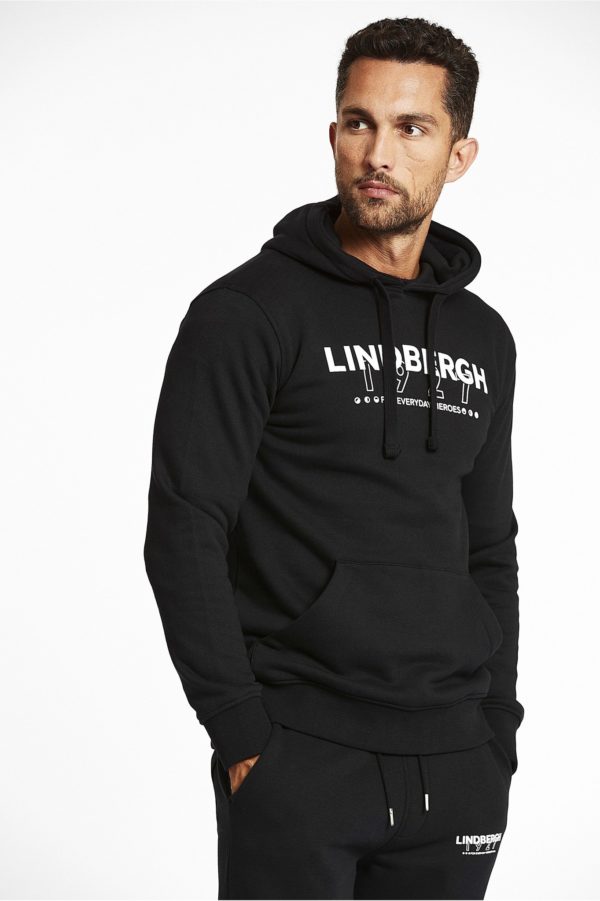 all about men - Lindbergh Ανδρικό Φούτερ Logo Print Sweater Hoodie μαύρο 30-724004 BLK