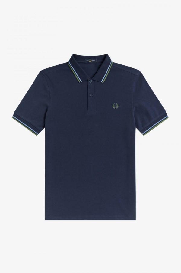 all about men ανδρικά ρούχα παπούτσια Fred Perry Ανδρική μπλούζα Polo Twin Tipped Shirt Dark Carbon - Sky - Pistachio M3600-P26