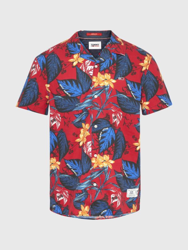 all about men ανδρικά ρούχα παπούτσια Tommy Hilfiger Ανδρικό Πουκάμισο Tjm Hawaiian Camp Shirt Tropical Leaf Print 0KR DM0DM12978-0KR
