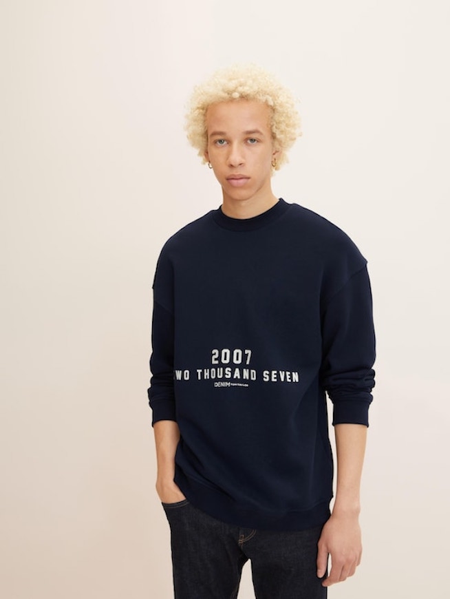 Tom Tailor Ανδρικό Φούτερ Sweatshirt with a front print – relaxed fit crewneck 1032769-10668