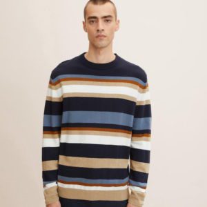 all about men ανδρικά ρούχα παπούτσια Tom Tailor Ανδρικό Φούτερ Striped Crew Neck Knitter 1032276-30185