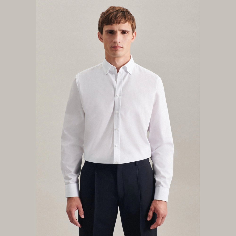 Seidensticker Ανδρικό Πουκάμισο Non-iron Poplin Business Shirt in Shaped with Button-Down-Collar 01.293702-01 άσπρο