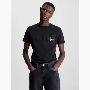 all about men ανδρικά ρούχα παπούτσια Calvin Klein Ανδρικό T-shirt Core Monogram Pocket Slim Tee J30J320936-BEH Ck Black