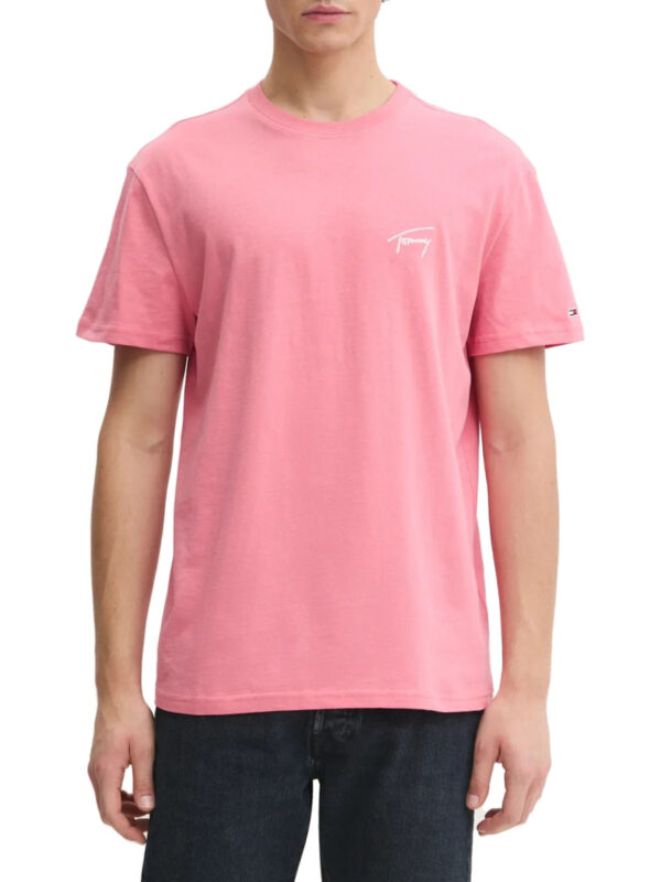 Tommy Hilfiger Ανδρική Κοντομάνικη Μπλούζα T-Shirt Tjm Reg Signature Tee Ext DM0DM21140-TIG Preppy Pink