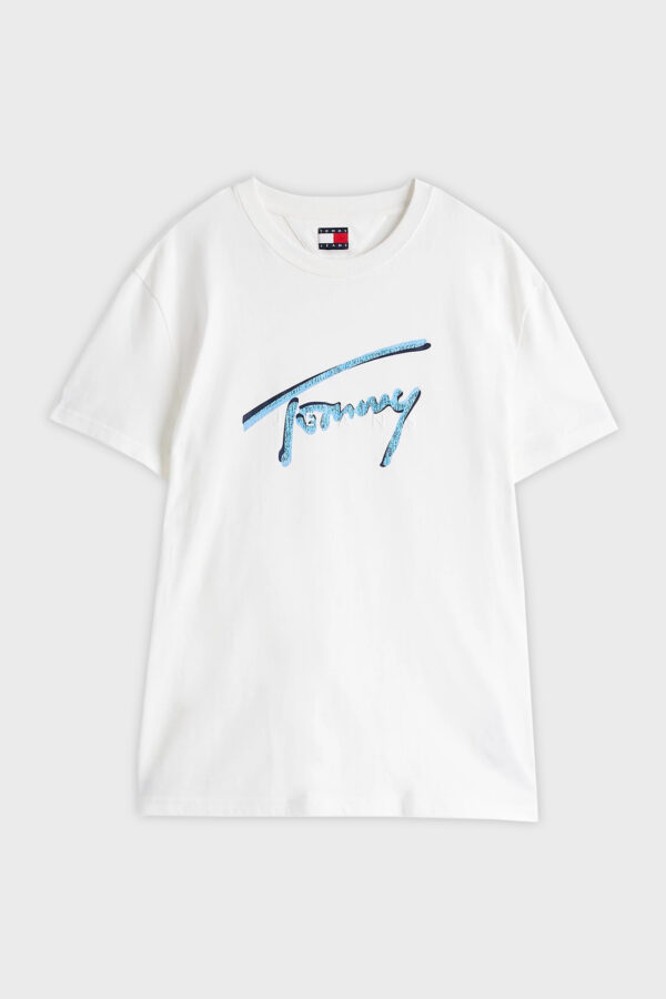 Tommy Hilfiger Ανδρική Κοντομάνικη Μπλούζα T-Shirt Tjm Reg Rwb Signature Tee DM0DM21109-YBL Ecru - Image 5