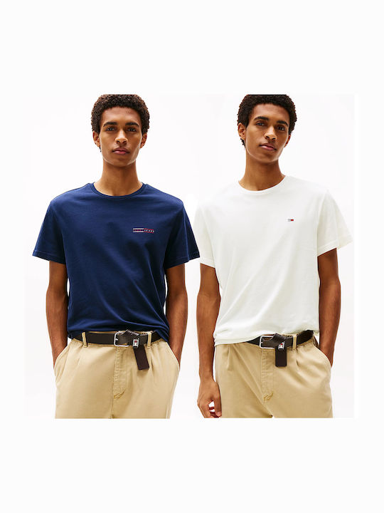 Tommy Jeans Ανδρικές Κοντομάνικες Μπλούζες T-shirts Tjm Slim 2pack Mix Tee Ext DM0DM21344-0XX Ecru/Dark Night Navy