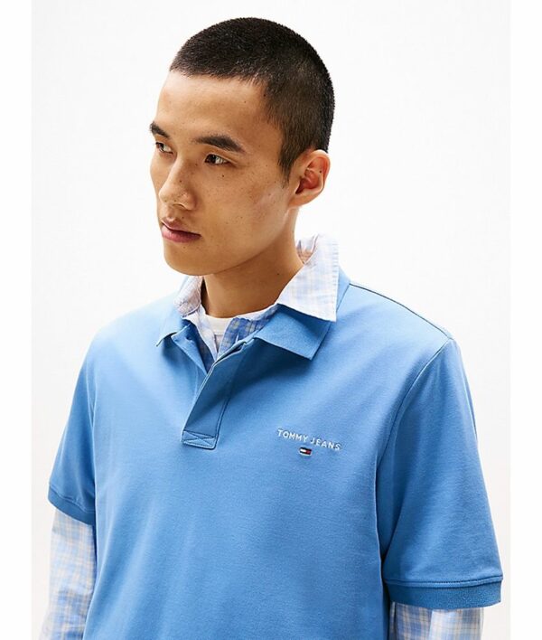Tommy Jeans Ανδρικές Κοντομάνικες Μπλούζες Polo Tjm Reg Linear Ext DM0DM20914-DY6 Colorado Blue - Image 4