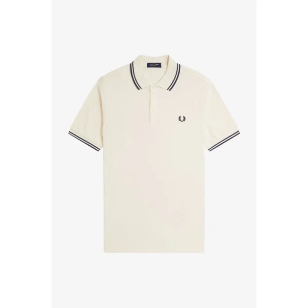 Fred Perry Ανδρική Κοντομάνικη Μπλούζα Polo Twin Tipped M3600-Y24 Ecru/Tennis Blue - Image 7