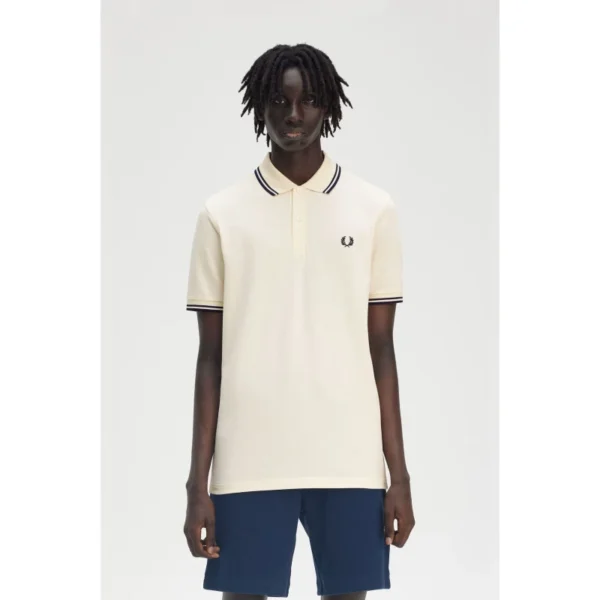 Fred Perry Ανδρική Κοντομάνικη Μπλούζα Polo Twin Tipped M3600-Y24 Ecru/Tennis Blue
