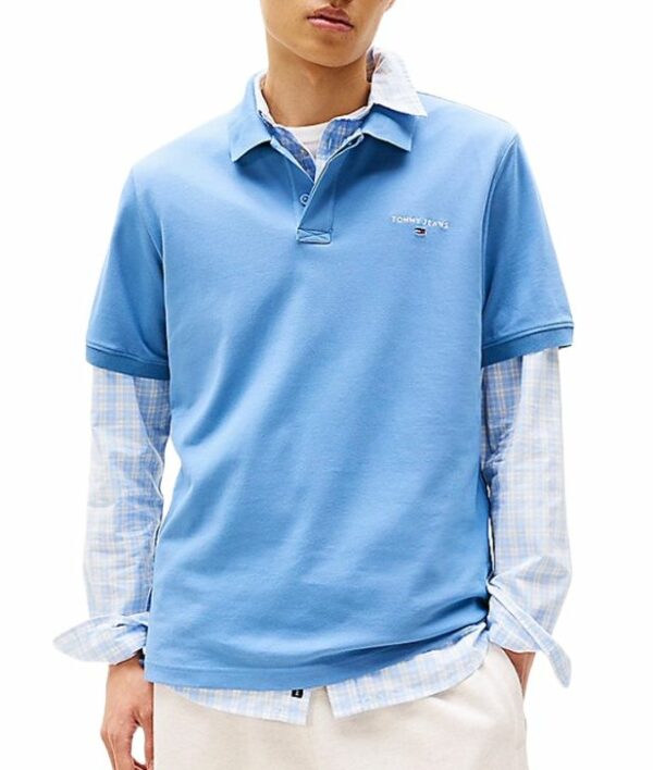 Tommy Jeans Ανδρικές Κοντομάνικες Μπλούζες Polo Tjm Reg Linear Ext DM0DM20914-DY6 Colorado Blue
