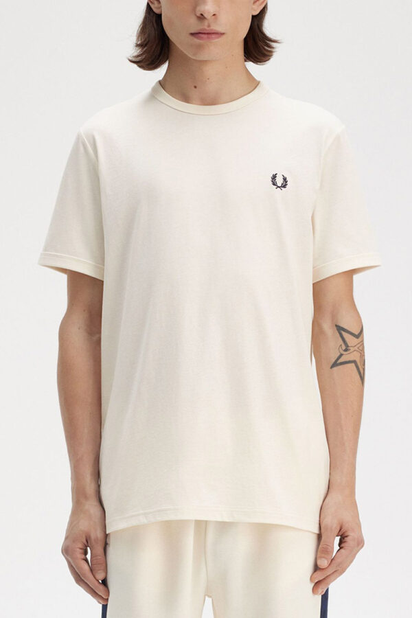 Fred Perry Ανδρική Κοντομάνικη Μπλούζα T-Shirt Ringer M3519-170 Ecru