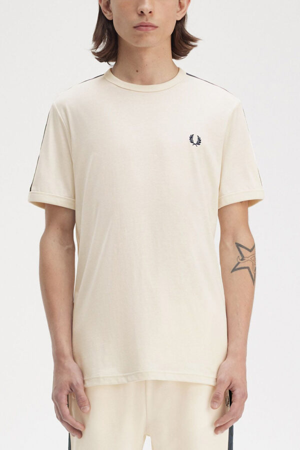 Fred Perry Ανδρική Κοντομάνικη Μπλούζα T-Shirt Contrast Tape Ringer M4613-170 Εcru
