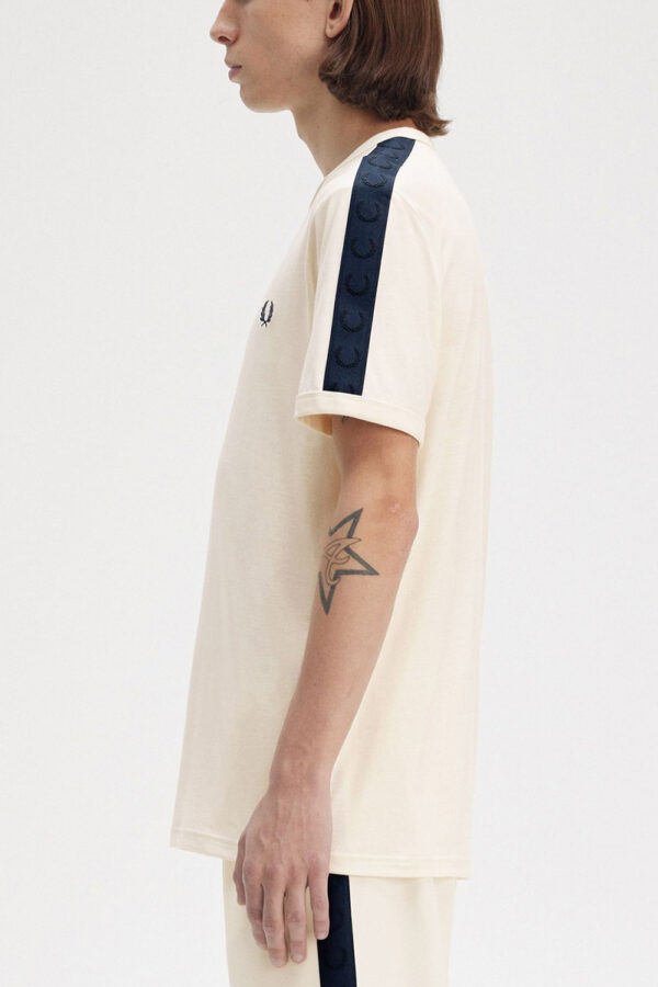 Fred Perry Ανδρική Κοντομάνικη Μπλούζα T-Shirt Contrast Tape Ringer M4613-170 Εcru - Image 3