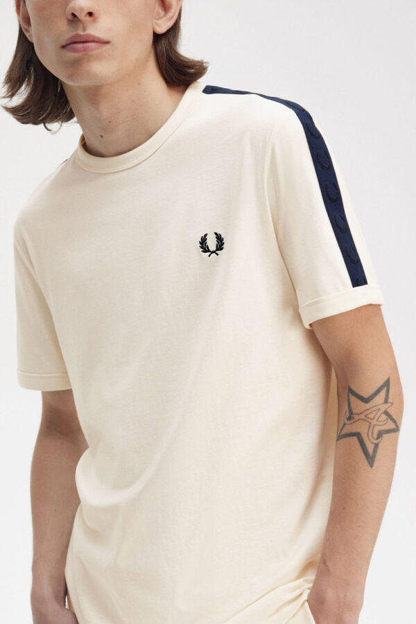 Fred Perry Ανδρική Κοντομάνικη Μπλούζα T-Shirt Contrast Tape Ringer M4613-170 Εcru - Image 4