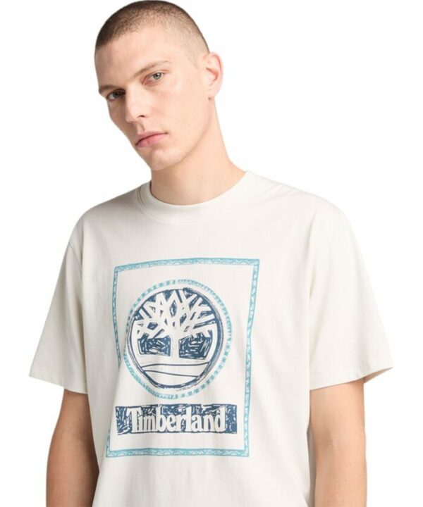 Timberland Ανδρική Κοντομάνικη Μπλούζα T-shirt Front Seasonal Stack Logo Tee TB0A6DHD-CM9 White - Image 3