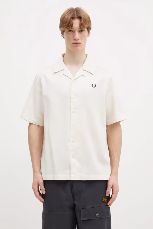 Fred Perry Ανδρικό Κοντομάνικο Πουκάμισο Cotton Shirt Pique Texture Revere Collar Sh M7774-560 Ecru