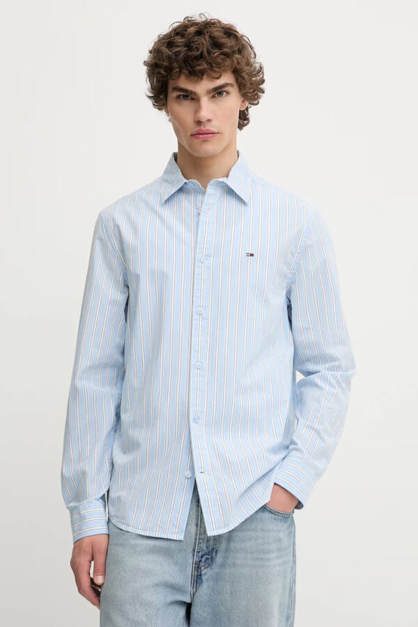 Tommy Hilfiger Ανδρικό Μακρυμάνικο Πουκάμισο Tjm Essnt Poplin Reg Shirt Ext DM0DM21693-C3Q Sweet Blue Stripes