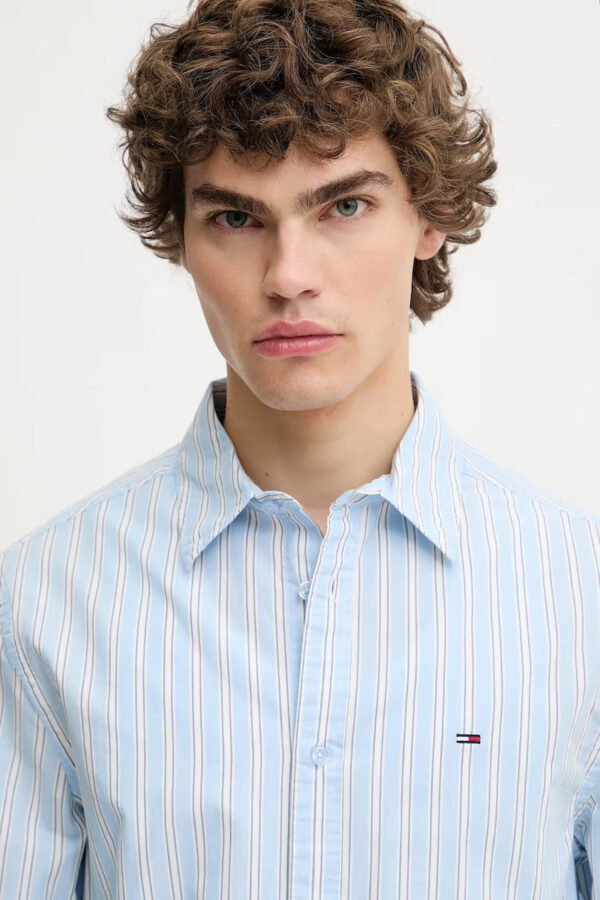 Tommy Hilfiger Ανδρικό Μακρυμάνικο Πουκάμισο Tjm Essnt Poplin Reg Shirt Ext DM0DM21693-C3Q Sweet Blue Stripes - Image 4