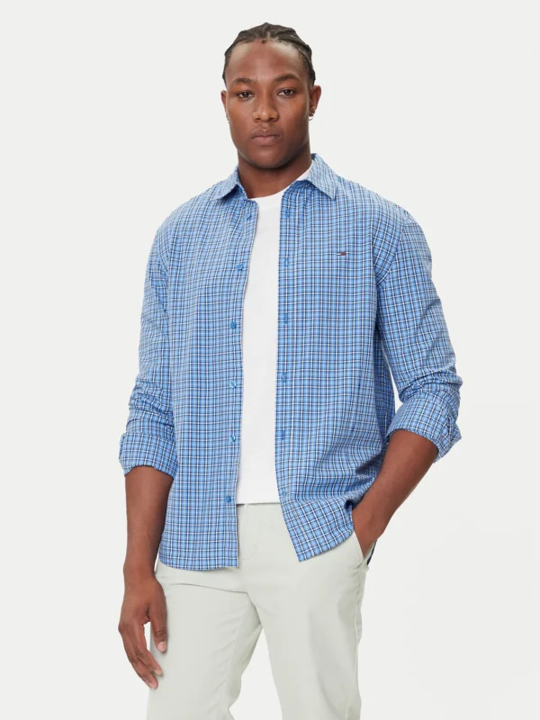 Tommy Hilfiger Ανδρικό Μακρυμάνικο Πουκάμισο Tjm Essnt Poplin Reg Shirt Ext DM0DM21693-C39 Copenhagen Blue Medium Check