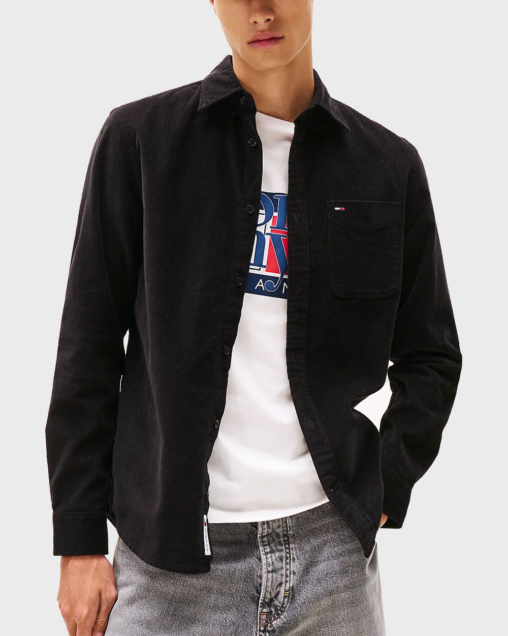 Tommy Hilfiger Ανδρικό Μακρυμάνικο Πουκάμισο Tjm Reg Baby Cord Shirt Ext DM0DM22021-BDS Black