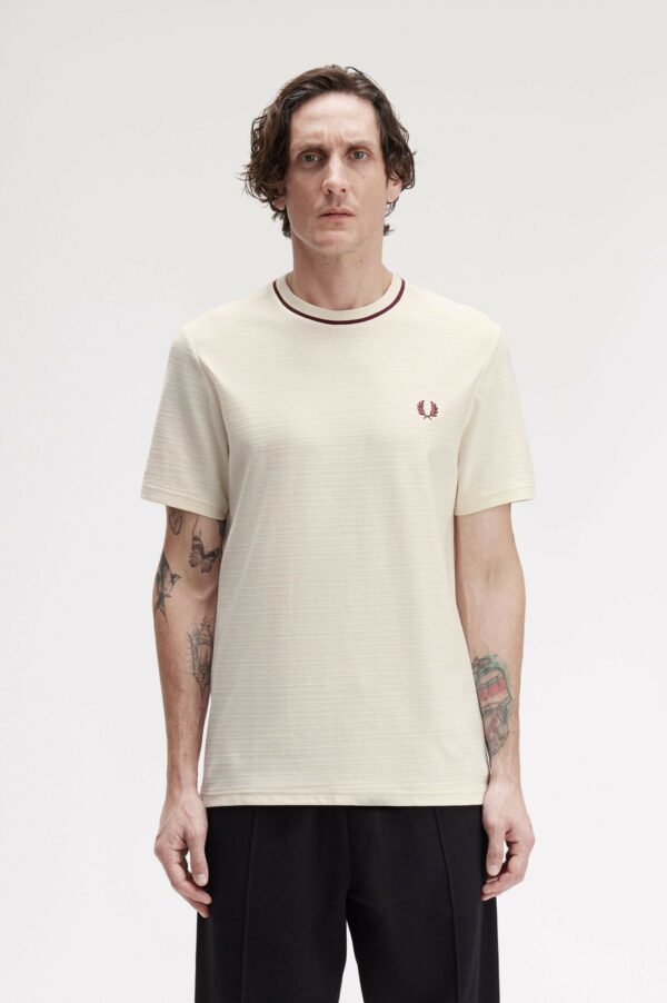 Fred Perry Ανδρική Κοντομάνικη Μπλούζα Textured Spripe T-Shirt M1691-560 Ecru