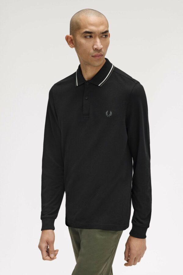 Fred Perry Ανδρική Μακρυμάνικη Μπλούζα Ls Twin Tipped Fp Shirt M3636-W54 Black / Ecru / Laurel Wreath Green - Image 5