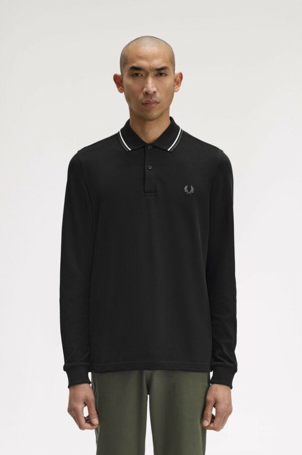 Fred Perry Ανδρική Μακρυμάνικη Μπλούζα Ls Twin Tipped Fp Shirt M3636-W54 Black / Ecru / Laurel Wreath Green