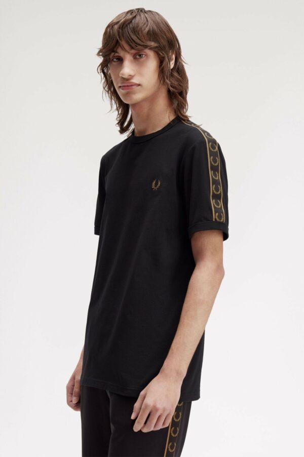 Fred Perry Ανδρική Κοντομάνικη Μπλούζα Contrast Tape Ringer T-Shirt M4613-S77 Black/Shaded Stone - Image 3