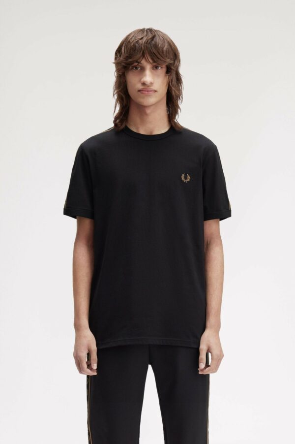 Fred Perry Ανδρική Κοντομάνικη Μπλούζα Contrast Tape Ringer T-Shirt M4613-S77 Black/Shaded Stone
