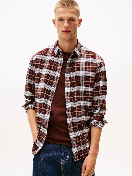 Tommy Hilfiger Ανδρικό Μακρυμάνικο Πουκάμισο Tjm Reg Flannel Check Shirt Ext DM0DM22024-GS7 Rich Brown/Big Check