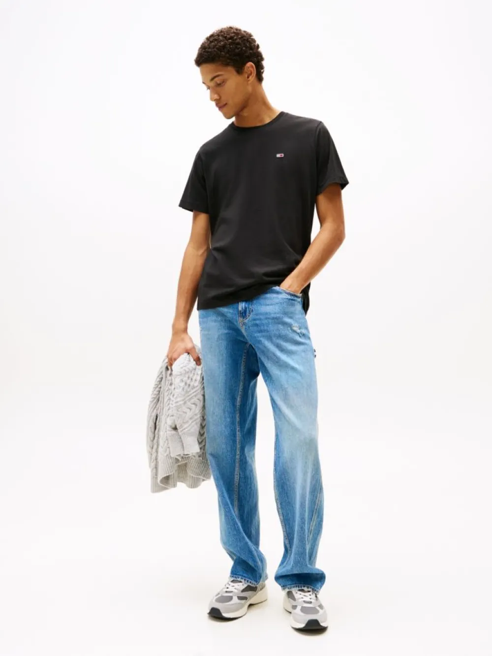 Tommy Jeans Ανδρική Κοντομάνικη Μπλούζα T-Shirt Tjm Slim Jersey C Neck Ext DM0DM09598-BDS Black