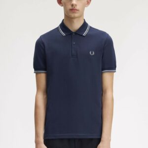 Fred Perry Ανδρική Κοντομάνικη Μπλούζα Twin Tipped Fred Perry Shirt M3600-Z47 Dark Airforce / Light Ice / Bay Leaf