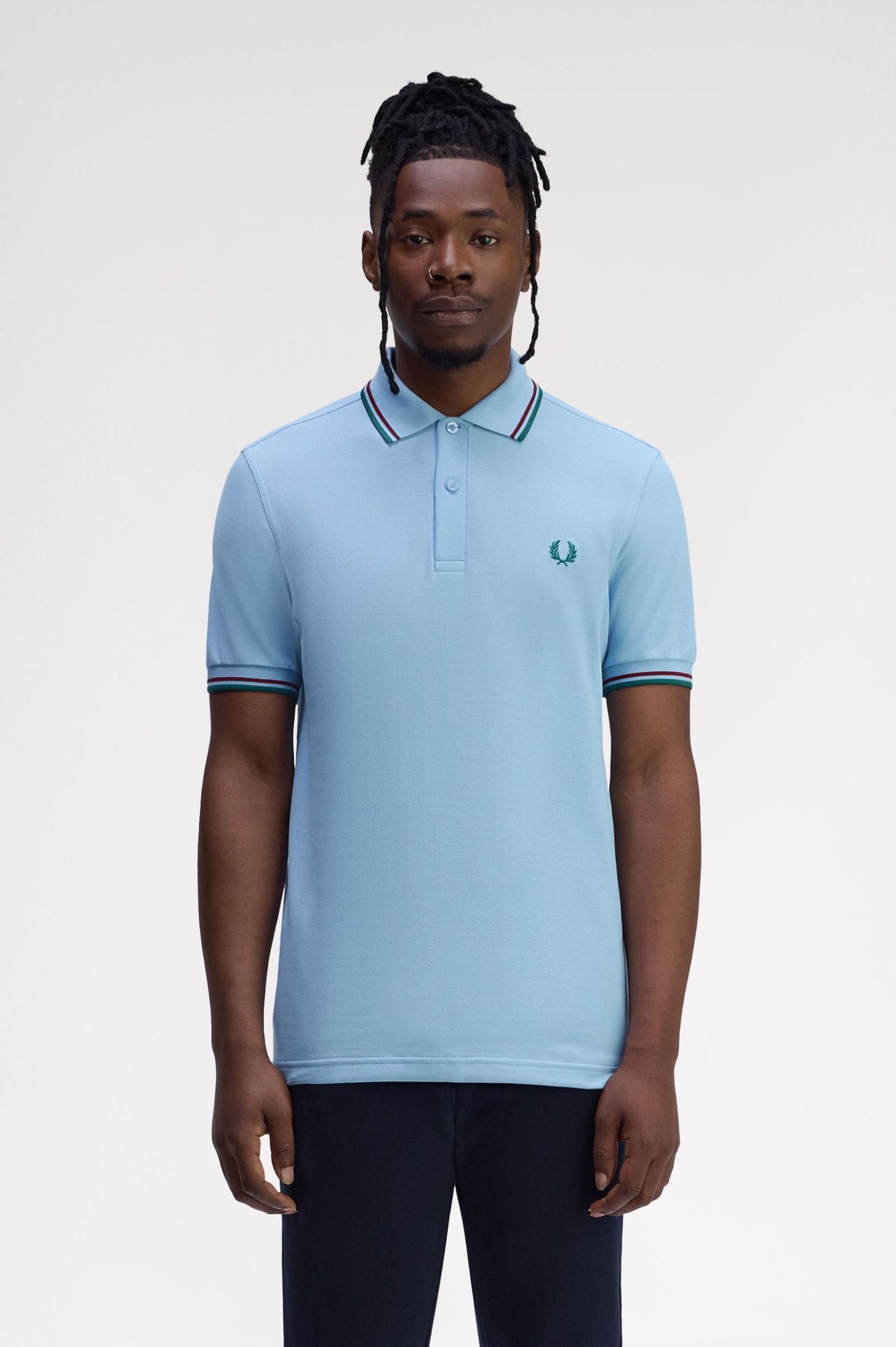 Fred Perry Ανδρική Κοντομάνικη Μπλούζα Twin Tipped Fred Perry Shirt M3600-Z55 Track Blue / Burnt Red / Sport Green