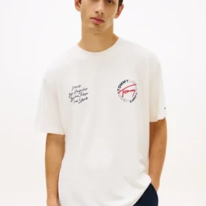 Tommy Jeans Ανδρική Κοντομάνικη Μπλούζα Tjm Rlx Sing Circle ss Tee Ext DM0DM22535-YBH Ancient White