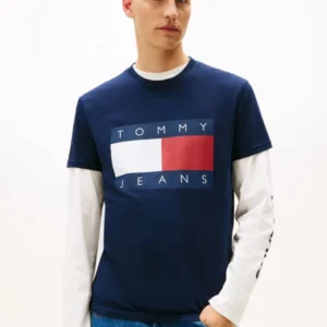 Tommy Jeans Ανδρική Κοντομάνικο T-shirt Tjm Red Big Flag Ss Tee Ext DM0DM22645-C1G Dark Night Navy