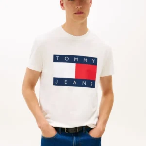 Tommy Jeans Ανδρική Κοντομάνικο T-shirt Tjm Red Big Flag Ss Tee Ext DM0DM22645-YBH ANCIENT WHITE