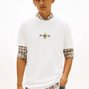 Tommy Jeans Ανδρικό Κοντομάνικο T-shirt Tjm Reg Sign Block Ss Tee Ext DM0DM22532-YBL Ecru