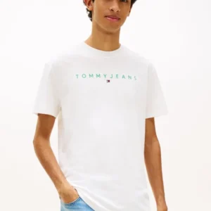 Tommy Jeans Ανδρική Κοντομάνικο T-shirt Tjm Reg Linear Logo Tee Ext DM0DM20744-L5Y Ecru/Bahama Green