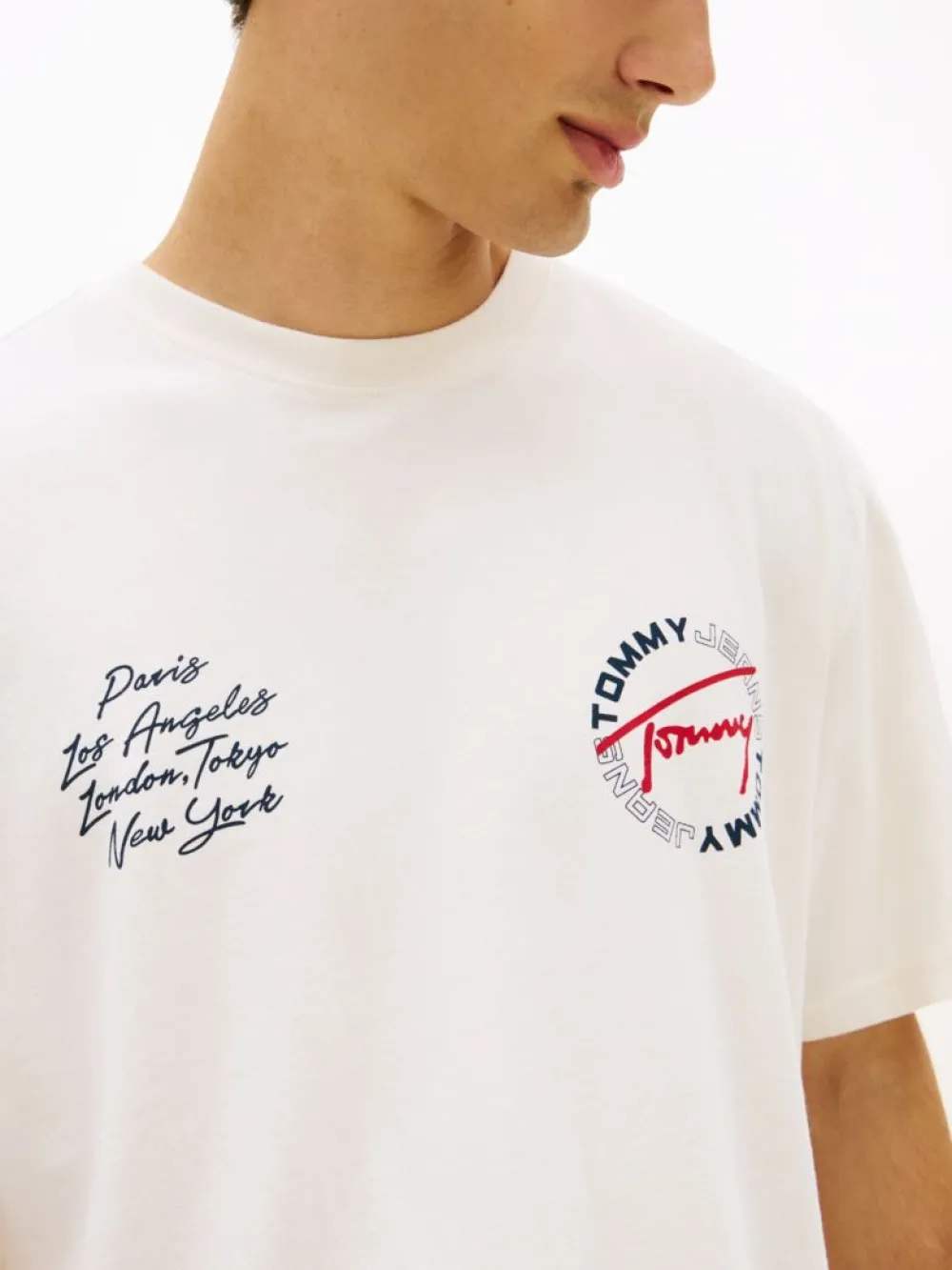 Tommy Jeans Ανδρική Κοντομάνικη Μπλούζα Tjm Rlx Sing Circle ss Tee Ext DM0DM22535-YBH Ancient White - Image 2