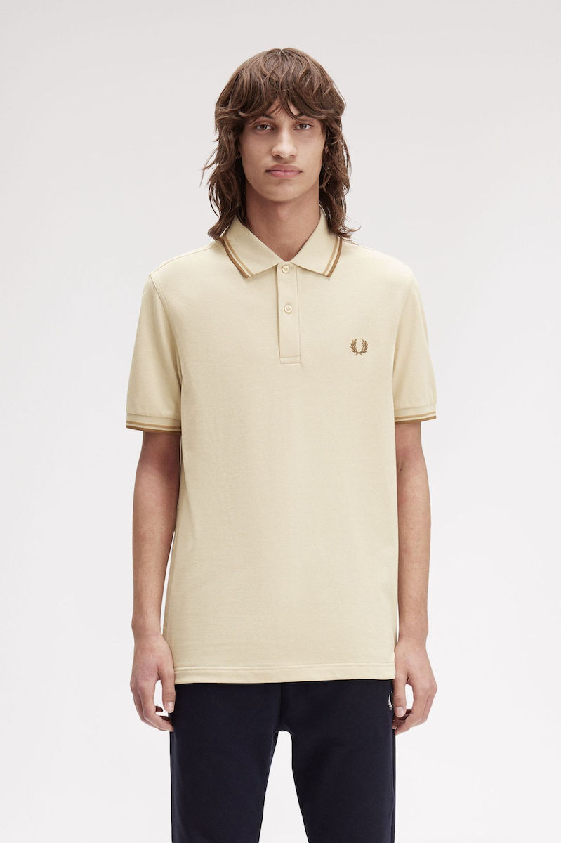 Fred Perry Ανδρικό Κοντομάνικο Polo Twin Tipped Fred Perry Shirt M3600-Z53 Oatmeal / Warm Stone / Shaded Stone