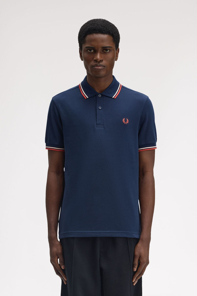 Fred Perry Ανδρικό Κοντομάνικο Polo Twin Tipped M3600-Z57 Tennis Blue / Silky Peach / Flamingo Tan