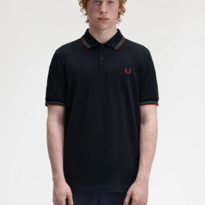 Fred Perry Ανδρικό Κοντομάνικο Polo Twin Tipped Fred Perry Shirt M3600-Z58 Navy / Sport Green / Burnt Red
