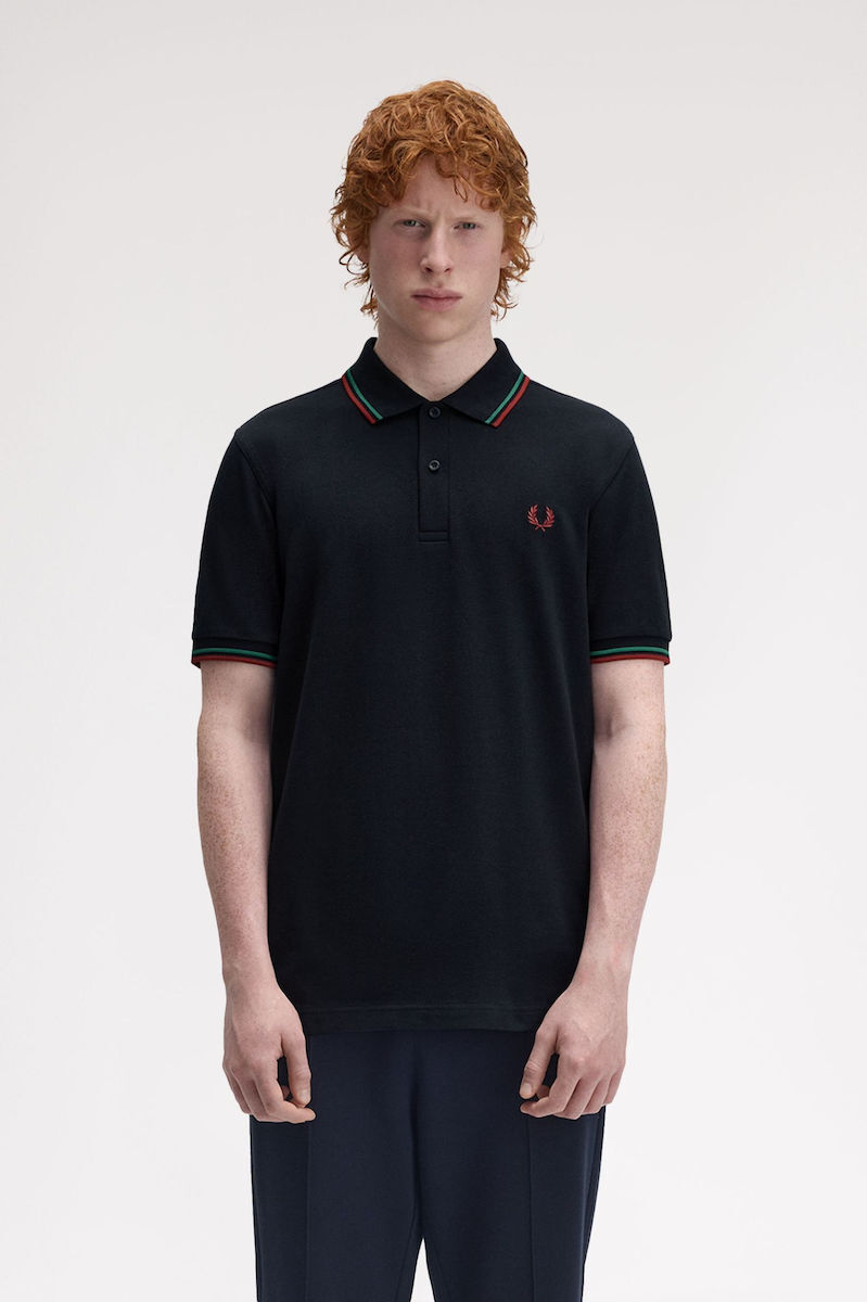 Fred Perry Ανδρικό Κοντομάνικο Polo Twin Tipped Fred Perry Shirt M3600-Z58 Navy / Sport Green / Burnt Red