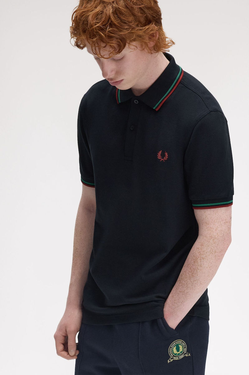 Fred Perry Ανδρικό Κοντομάνικο Polo Twin Tipped Fred Perry Shirt M3600-Z58 Navy / Sport Green / Burnt Red - Image 3