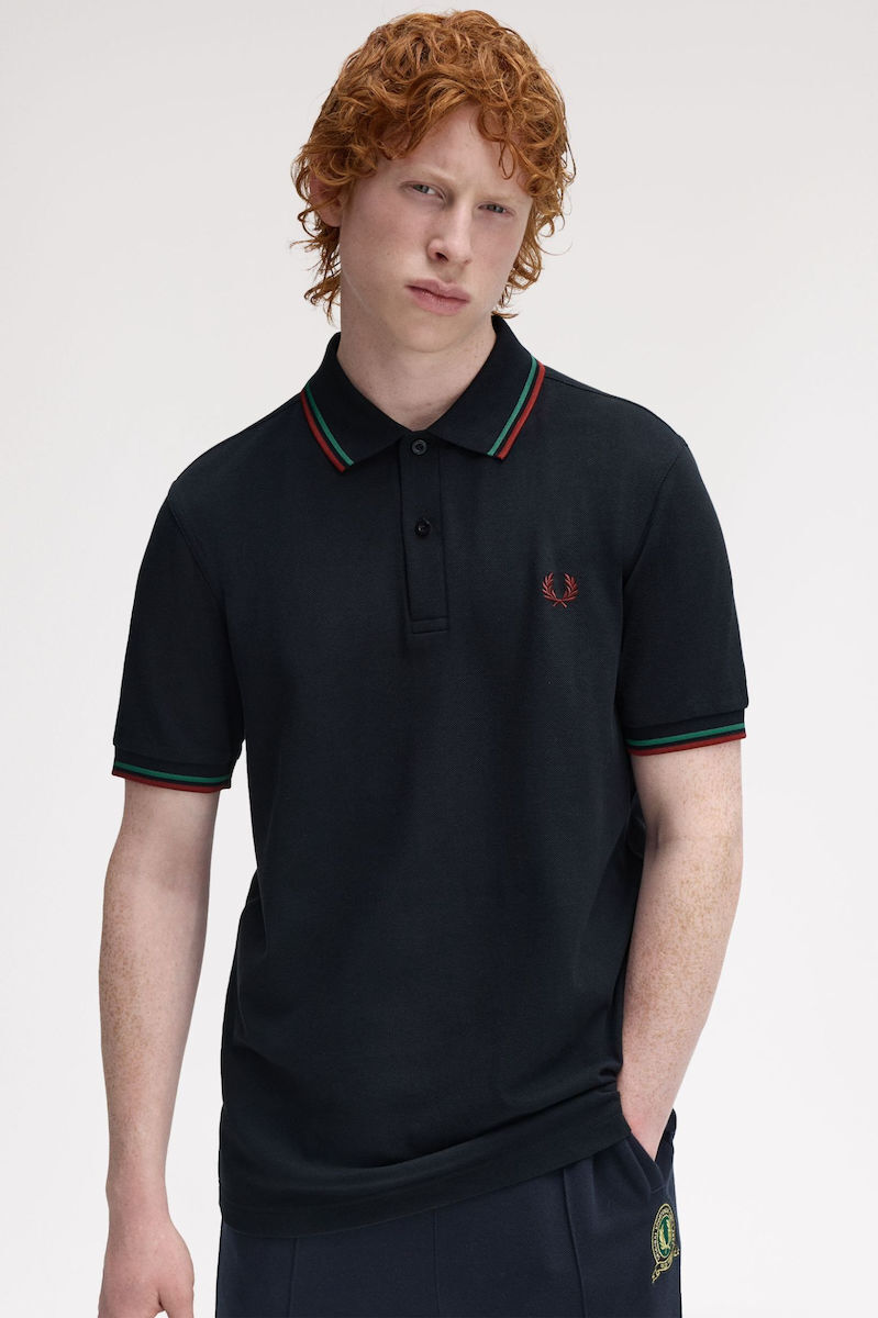 Fred Perry Ανδρικό Κοντομάνικο Polo Twin Tipped Fred Perry Shirt M3600-Z58 Navy / Sport Green / Burnt Red - Image 4