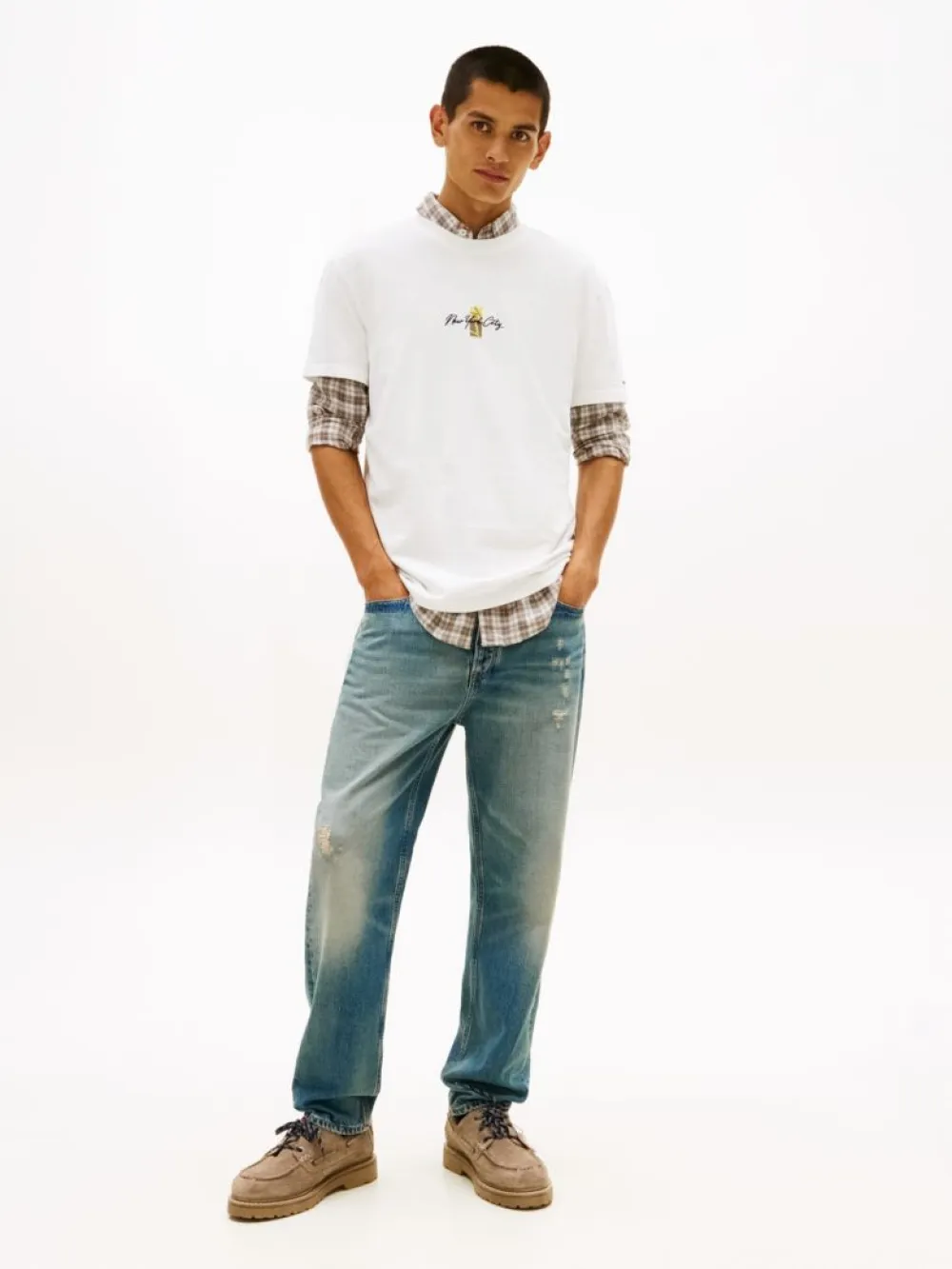 Tommy Jeans Ανδρικό Κοντομάνικο T-shirt Tjm Reg Sign Block Ss Tee Ext DM0DM22532-YBL Ecru - Image 3