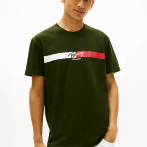 Tommy Jeans Ανδρικό Κοντομάνικο T-shirt Tjm Reg Signature Stripe T Ext DM0DM22539-M0H Kingston Green