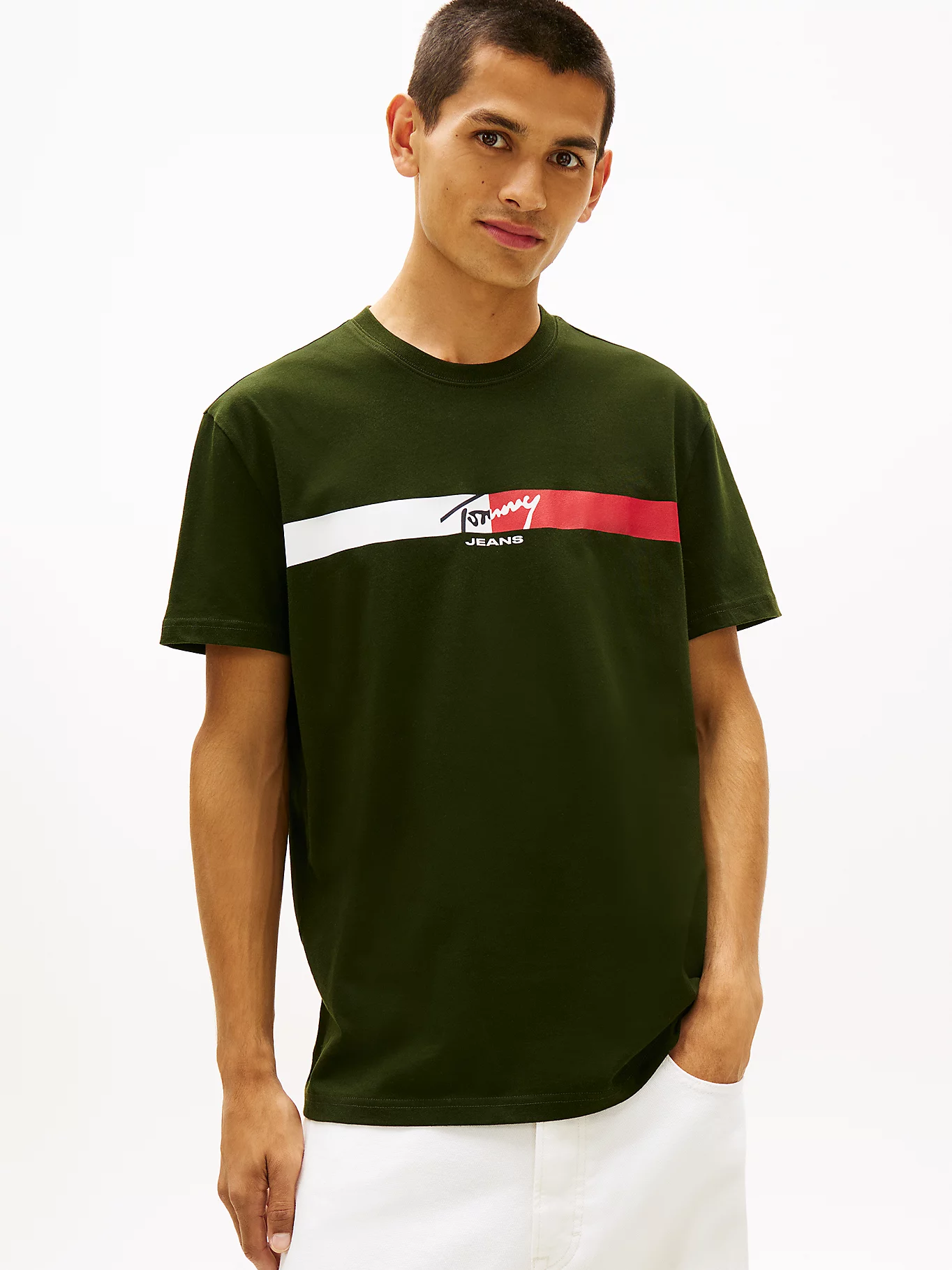Tommy Jeans Ανδρικό Κοντομάνικο T-shirt Tjm Reg Signature Stripe T Ext DM0DM22539-M0H Kingston Green