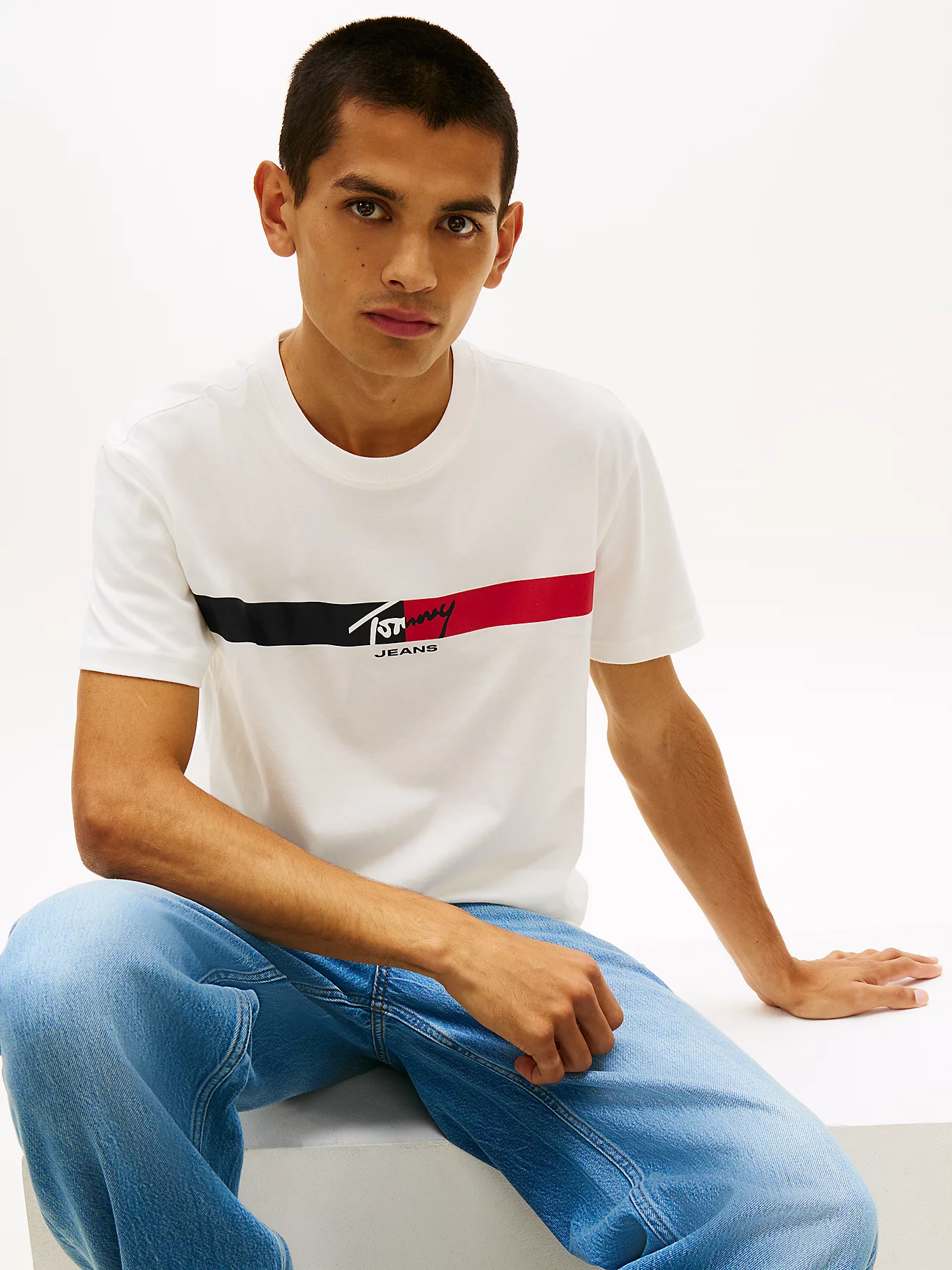 Tommy Jeans Ανδρικό Κοντομάνικο T-shirt Tjm Reg Signature Stripe T Ext DM0DM22539-YBL Ecru - Image 2