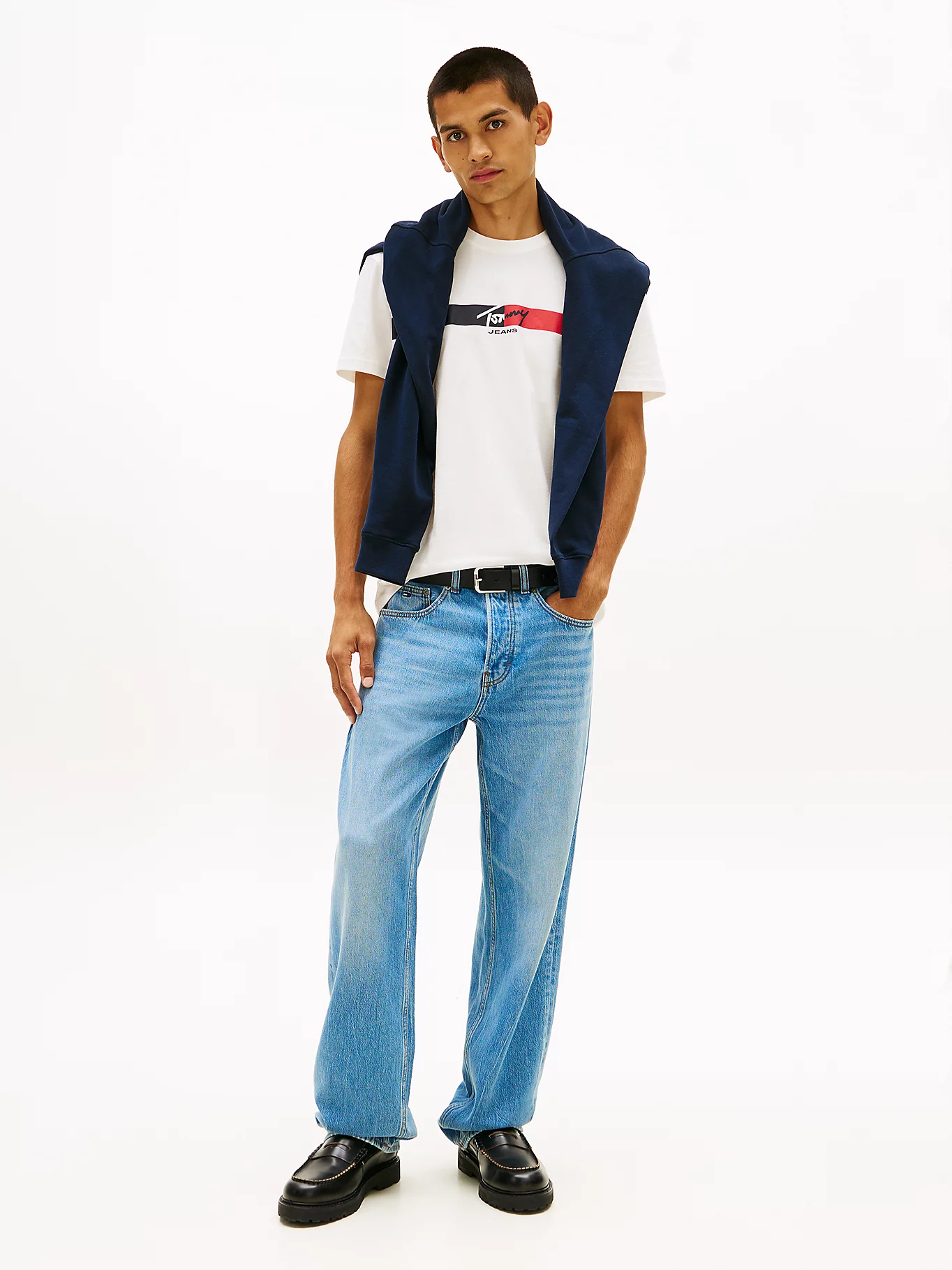 Tommy Jeans Ανδρικό Κοντομάνικο T-shirt Tjm Reg Signature Stripe T Ext DM0DM22539-YBL Ecru - Image 3